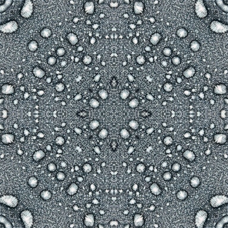 Een caleidoscoop gemaakt van foto van rijp in druppelvorm op de